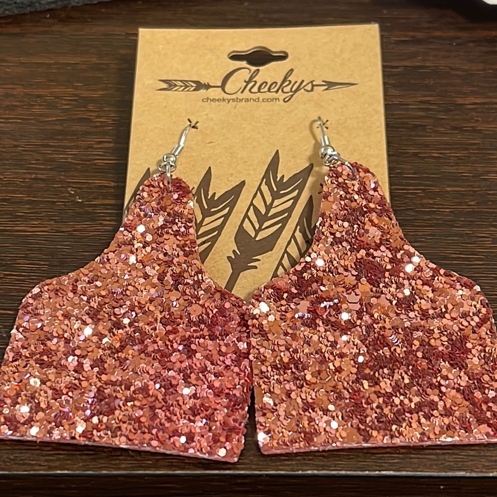 Rose gold sparkle cow tag earrings